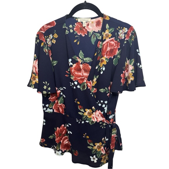 Monteau Tops - ☀️Monteau Navy Floral Wrap Top Size Large